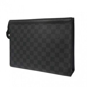 Louis Vuitton Canvas Damier Black Clutch Graphite Voyage Gray Pochette Bag